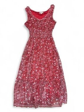 Red floral maxi dress boho cottagecore flowy smocked waist summer dress small